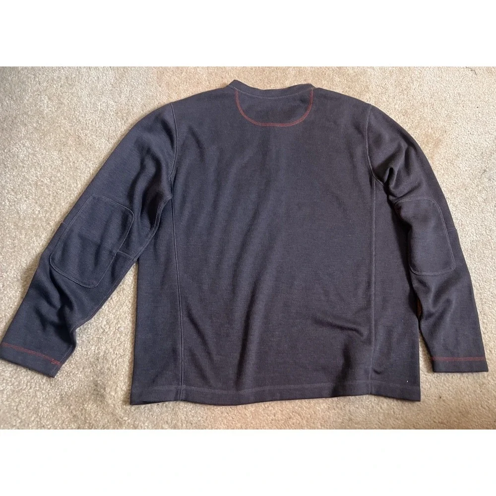 LL Bean Signature‎ Shirt 1/4 Mens Large Waffle Thick Knit Henley Long Sleeve - Picture 3 of 5